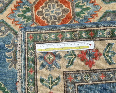 3x5 Blue Kuba Afghan Hand Knotted Wool Area Rug